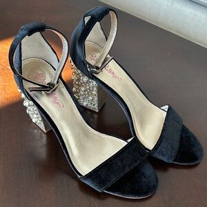 Lilly Pulitzer Black Velvet Heels with Embellished Block Heel
